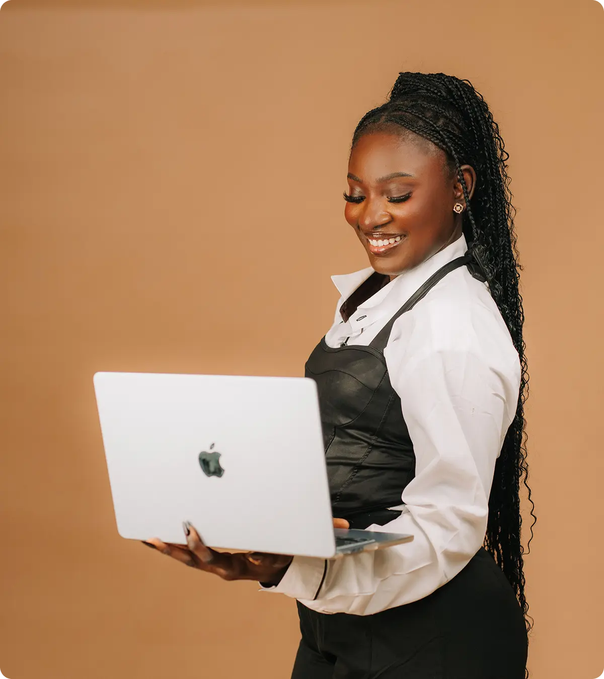 Asset manager holding a laptop