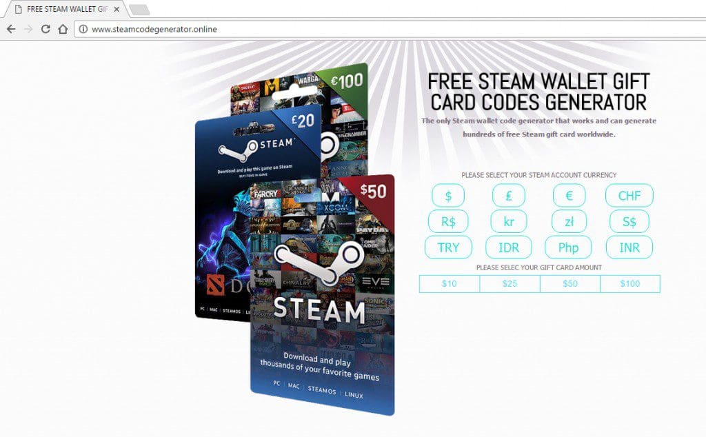 Unsafe Steam gift card code generator 