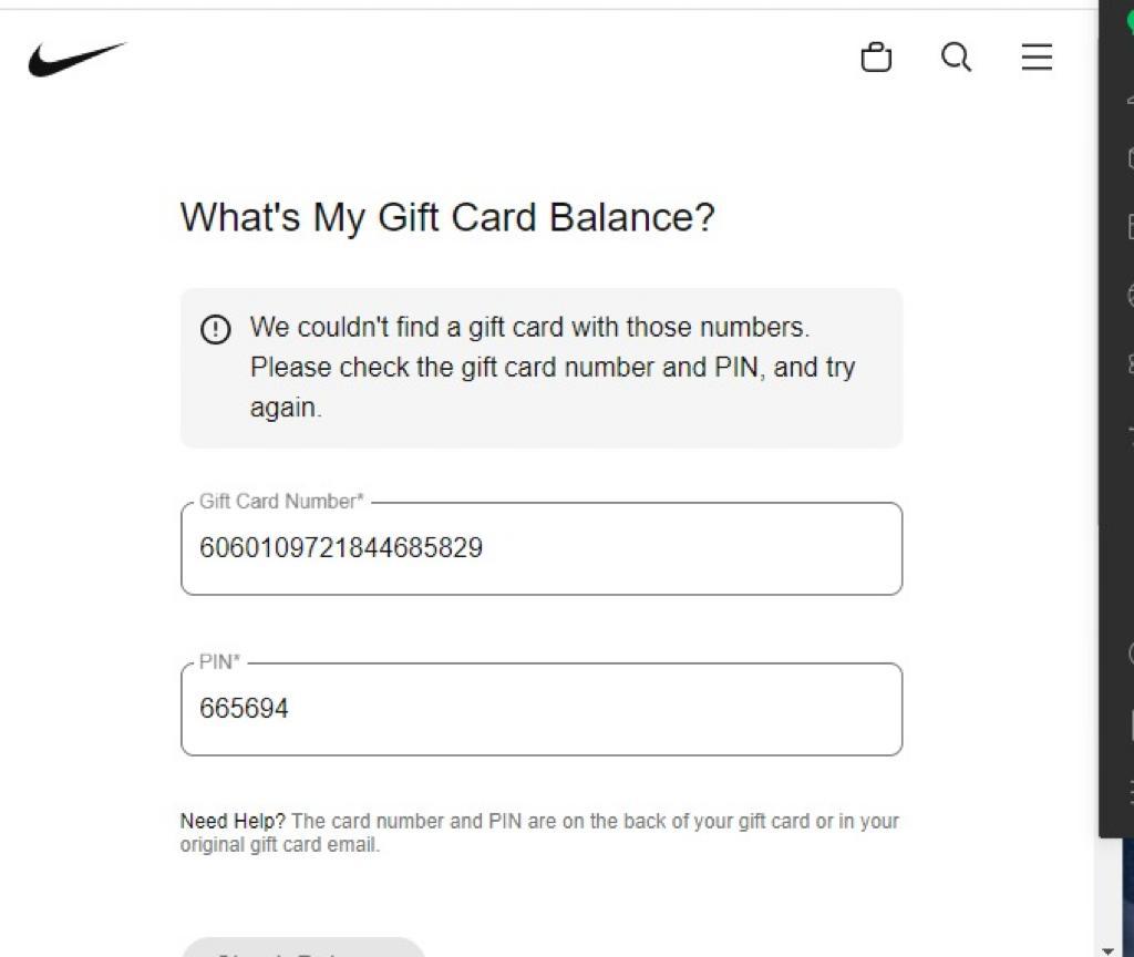 Nike gift card number best sale